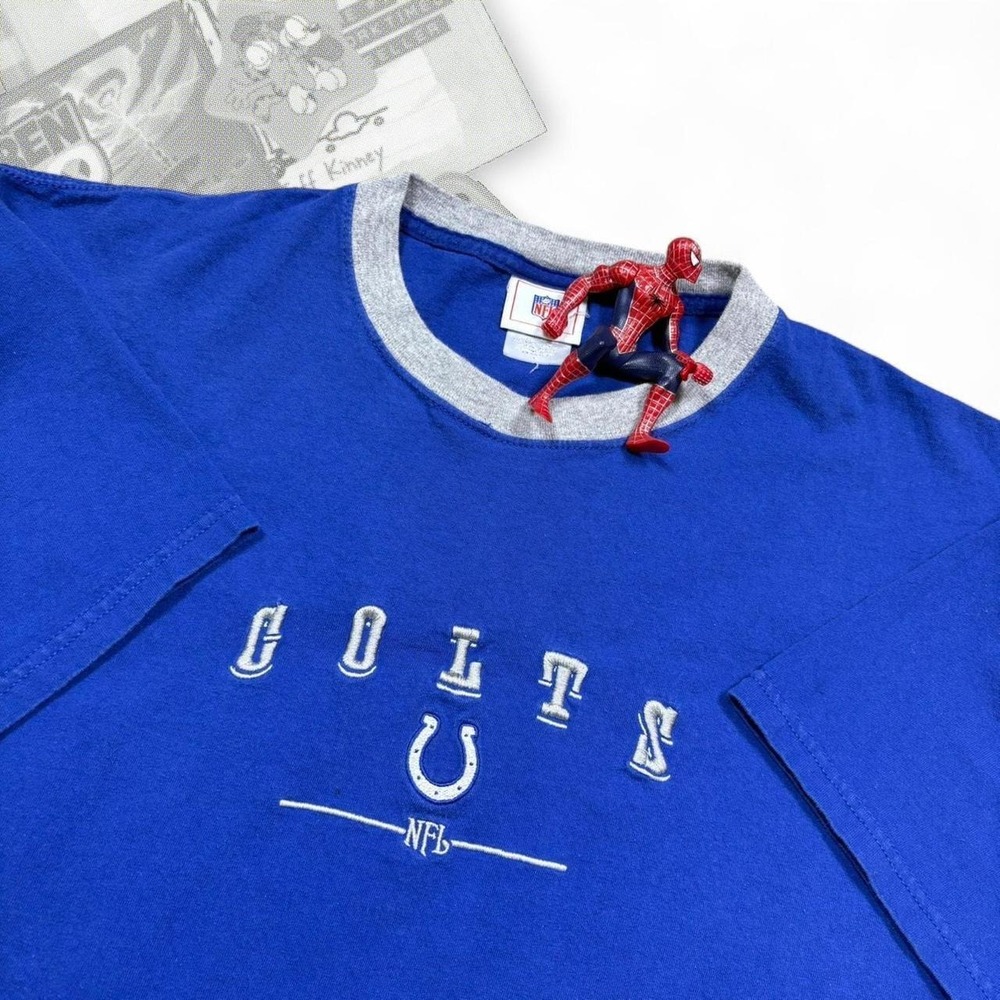 Vintage Y2K Blue & Gray NFL Indianapolis Colts Graphic Embroidered Ringer Tee